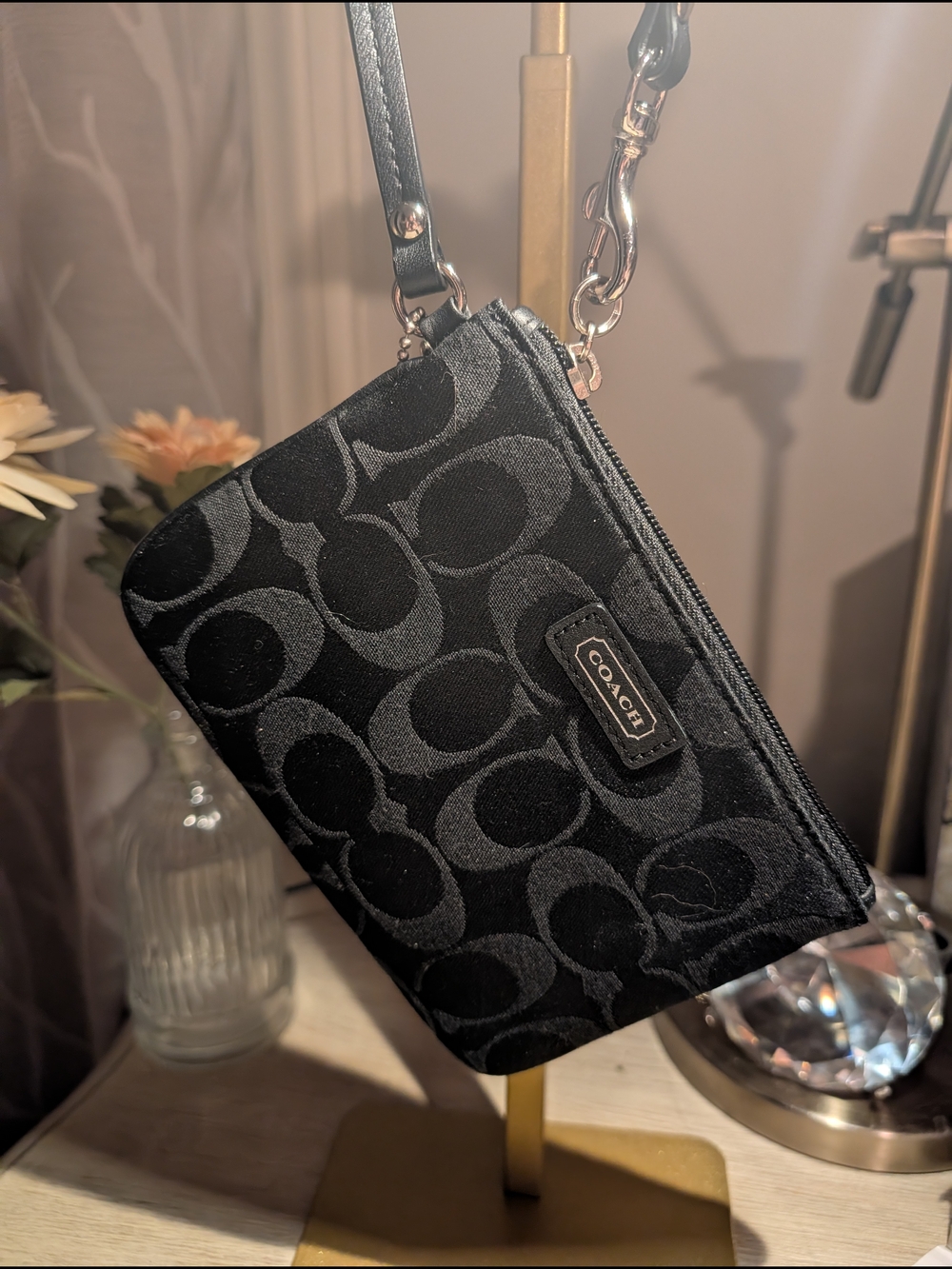 COACH Black Signature Canvas Wristlet